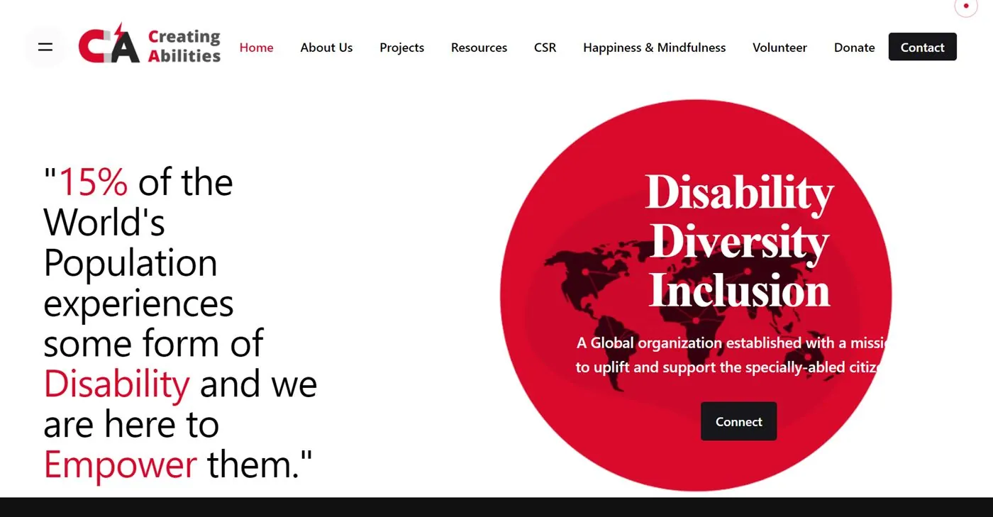 Historical capture of the Creating Abilities nonprofit website