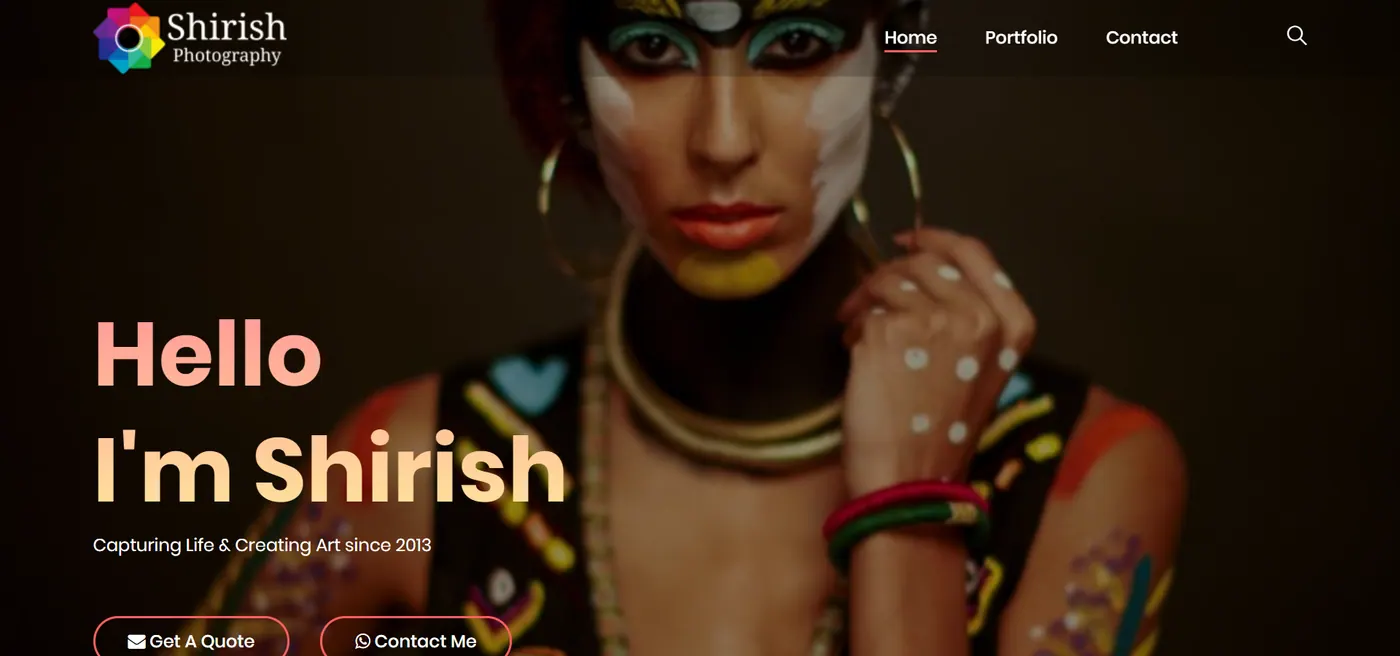 Historical capture of the Shirish Photography website